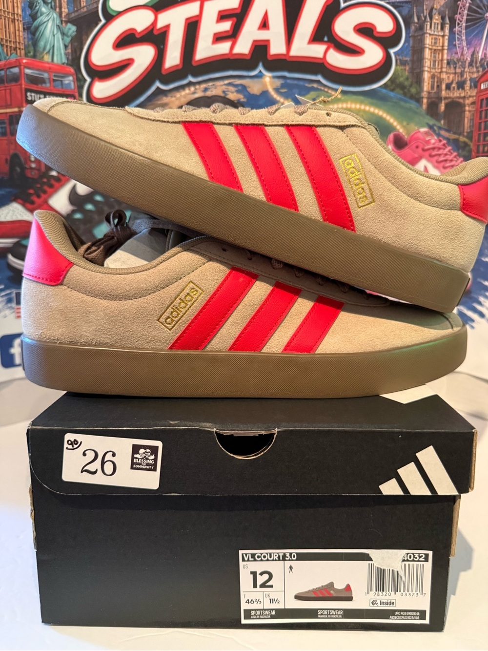 adidas Suede Low-Top Sneakers in Beige with Red Stripes